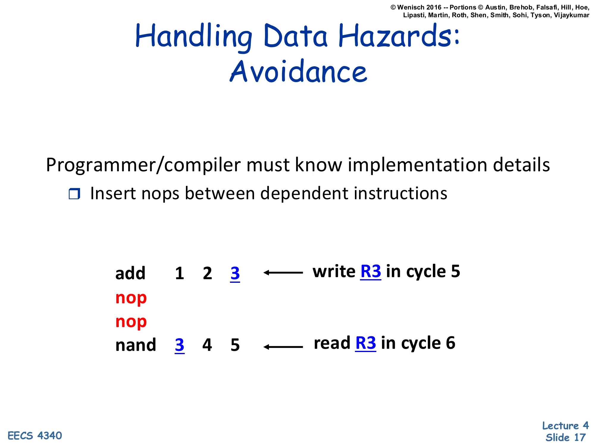 Handling Data Hazards: Avoidance (slide 17)