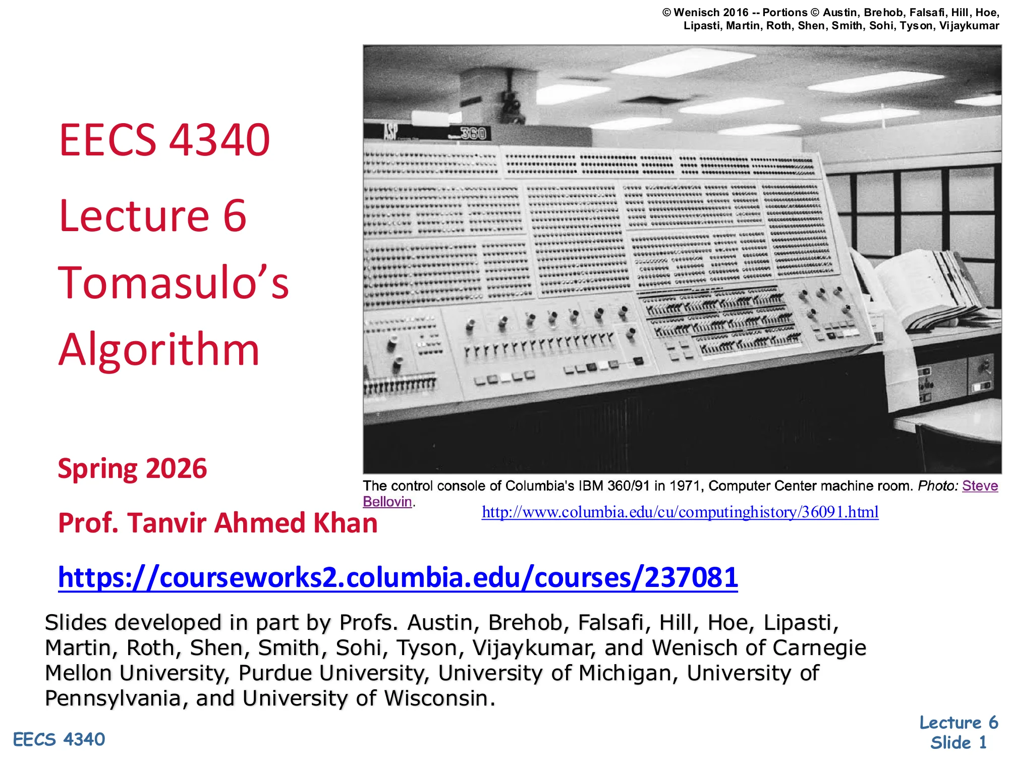 EECS 4340 Lecture 6 — Tomasulo's Algorithm (slide 1)