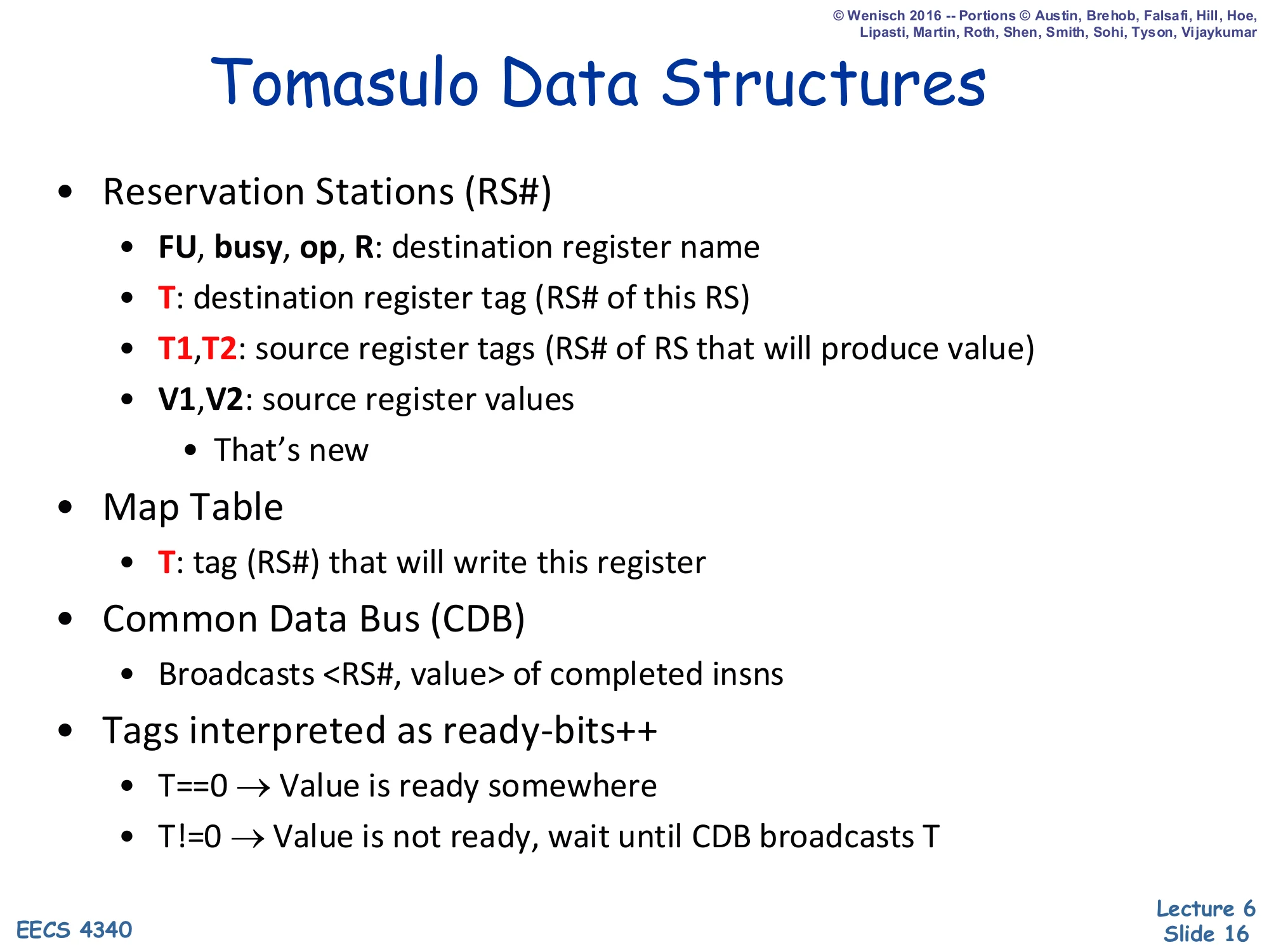 Tomasulo Data Structures (slide 16)