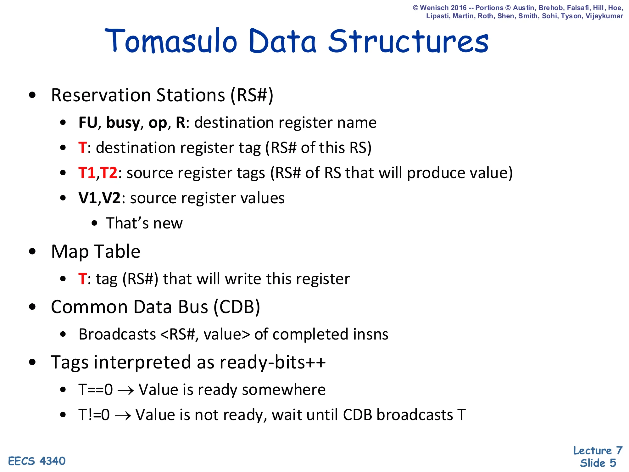 Tomasulo Data Structures (slide 5)