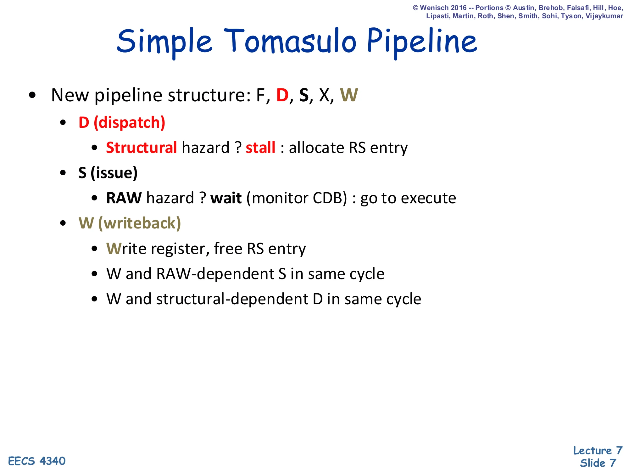 Simple Tomasulo Pipeline (slide 7)