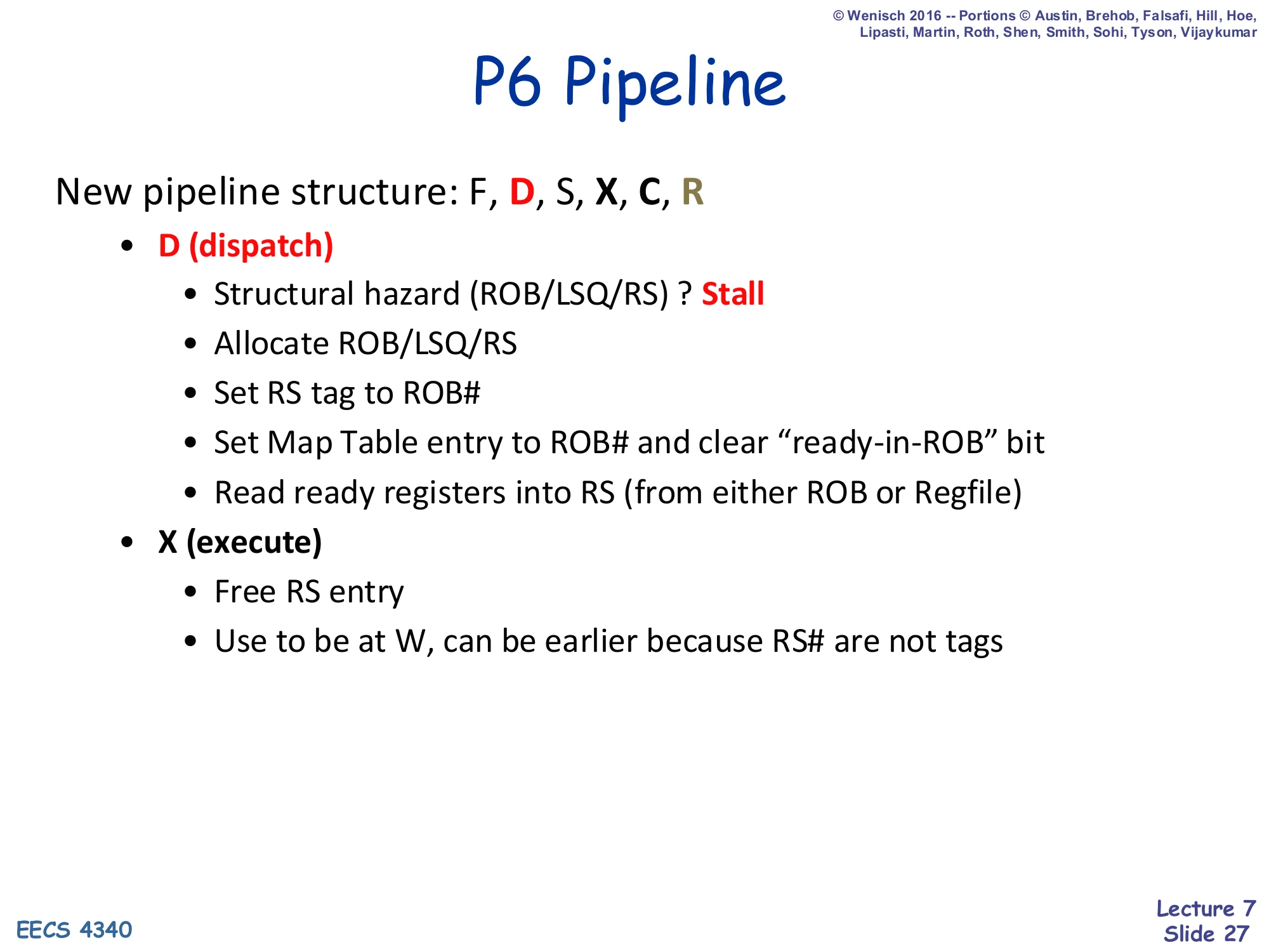 P6 Pipeline (D and X stages) (slide 27)