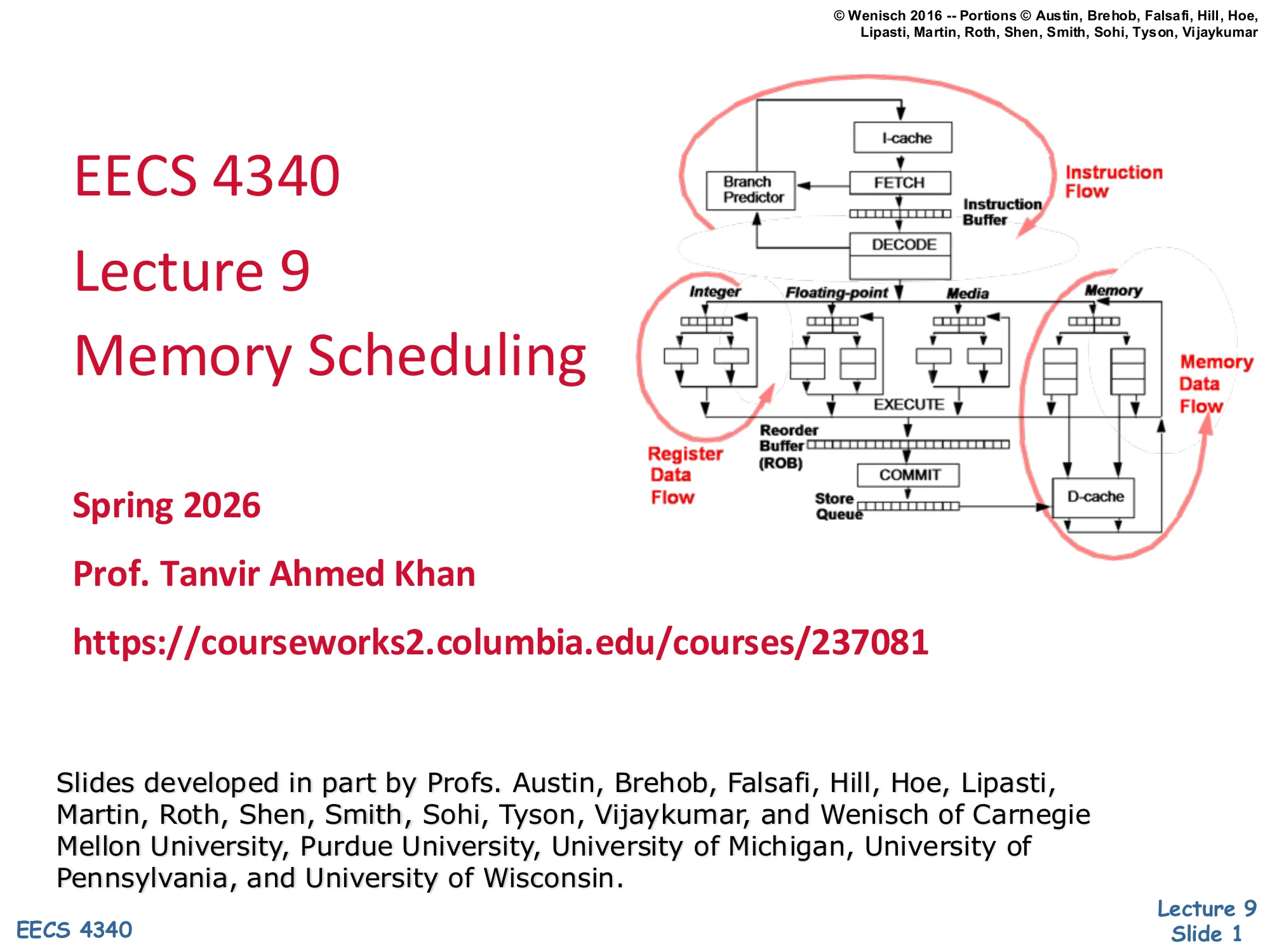 EECS 4340 Lecture 9 — Memory Scheduling (slide 1)