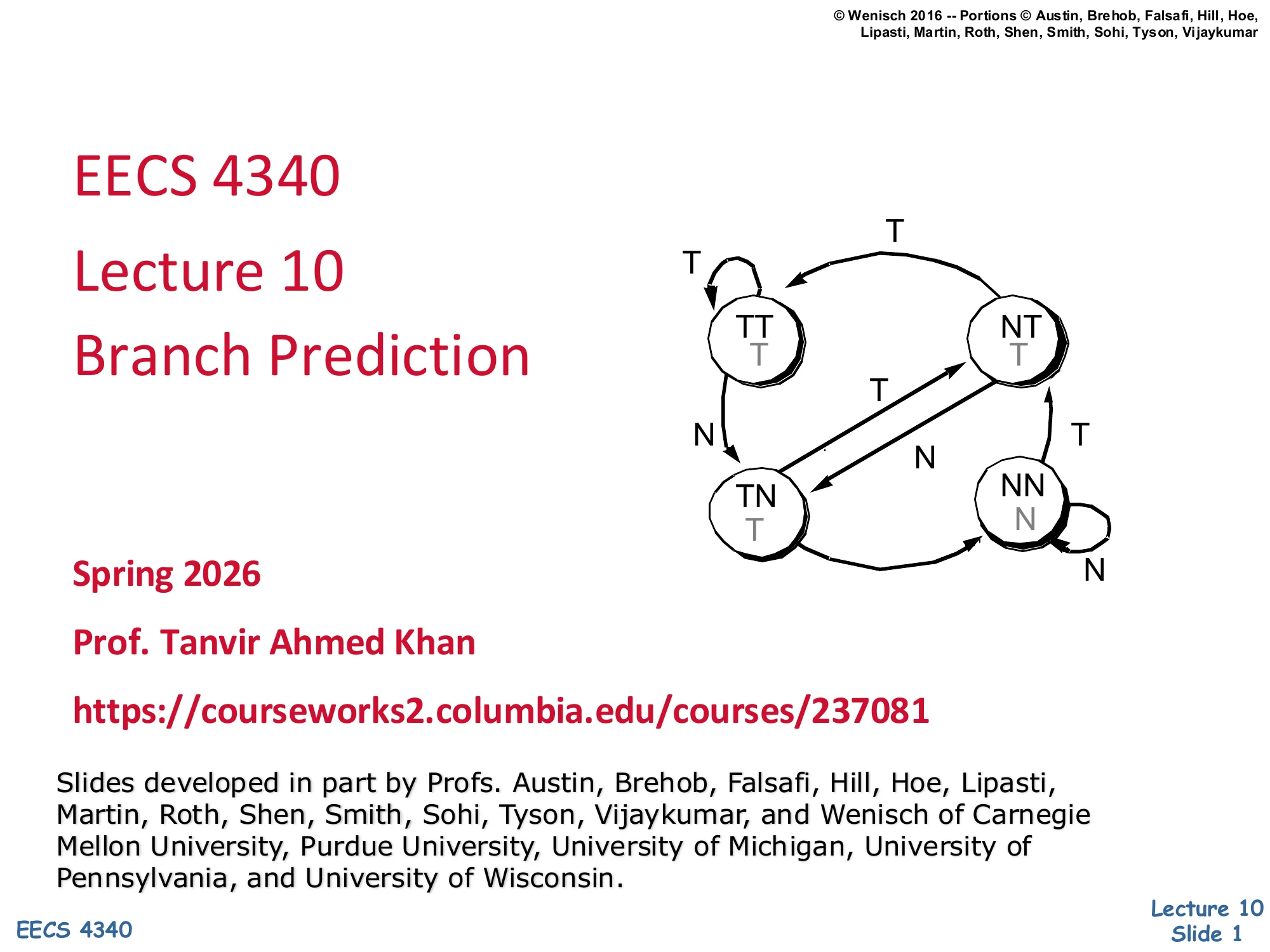 EECS 4340 Lecture 10 — Branch Prediction (slide 1)