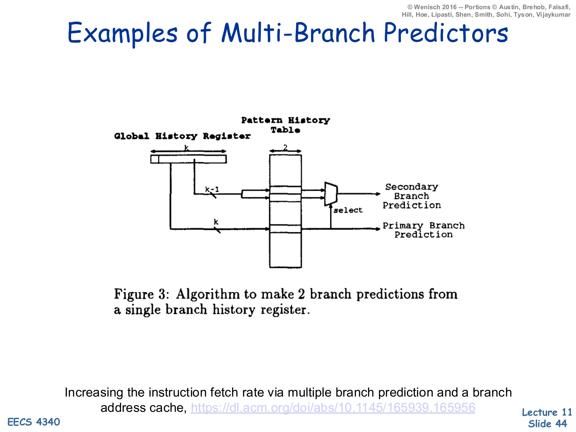 Examples of Multi-Branch Predictors — Yeh, Marr, Patt (slide 44)