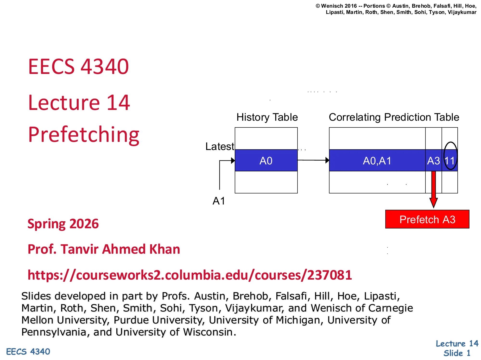 EECS 4340 Lecture 14 — Prefetching (slide 1)