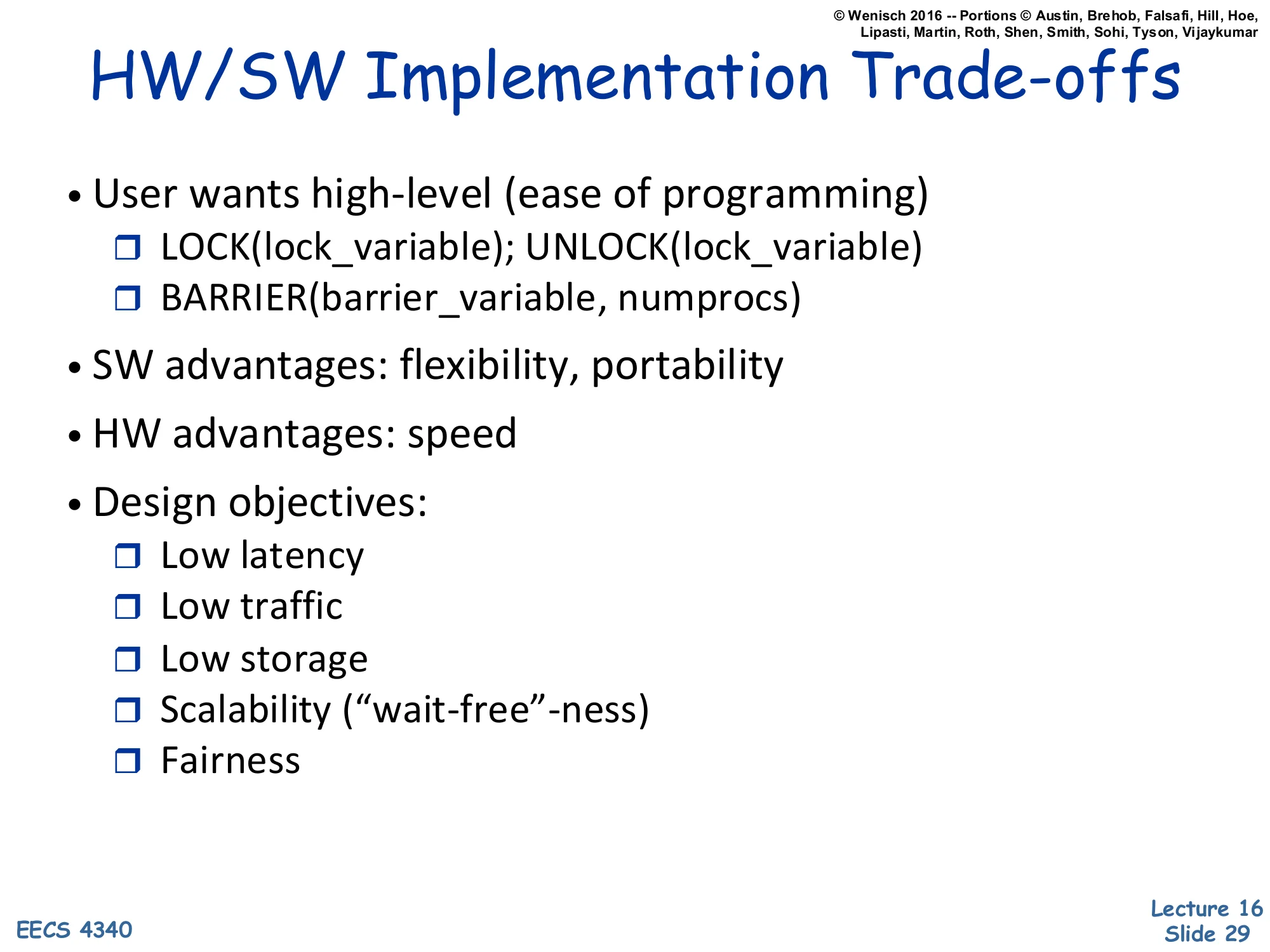HW/SW Implementation Trade-offs (slide 29)